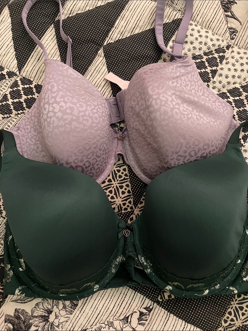 Victoria's Secret Lavender Animal Jacquard & Deep Green Smooth T-Shirt Bras